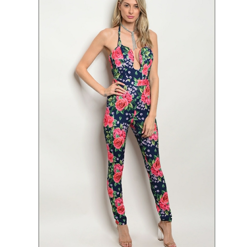 Navy floral jumpsuit